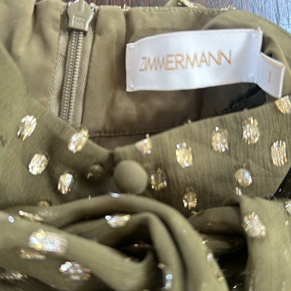 ZIMMERMAN FIL COUP SILK PEASANT BLOUSE KHAKI - Picture 5 of 6